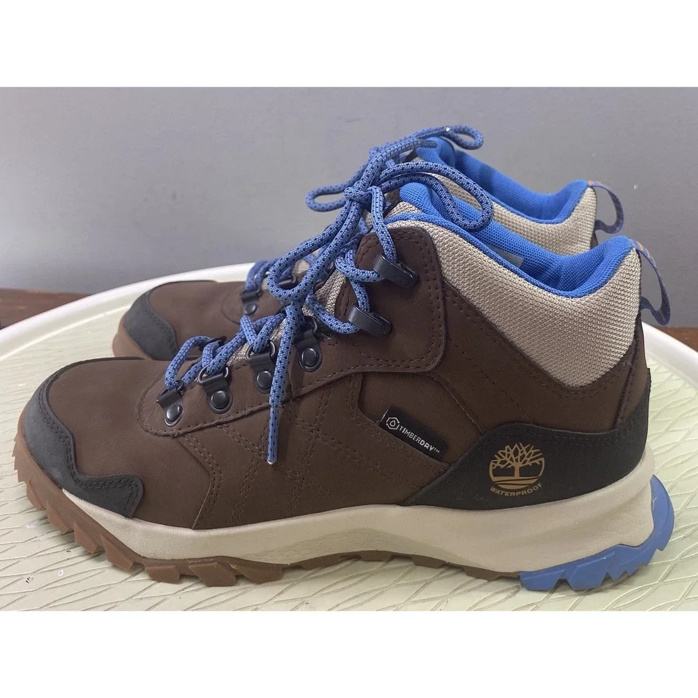 Timberland Women Lincoln Peak Leather Ankle Hiking Boot Shoes Brown&Blue 7.5 EUC - Picture 3 of 9